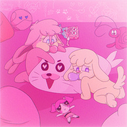 animal_hood anthro bean_bag clothed clothing duo female fur graffiti heart_eyes heart_symbol object_in_mouth onesie pacifier pacifier_in_mouth pink_body pink_fur pink_room plushie tail the_wumblers yellow_body yellow_fur young saltypupcake cartoon_network gundam mobile_suit_gundam nickelodeon powerpuff_girls shounen_ashibe spongebob_squarepants bubbles_(powerpuff_girls) spongebob_squarepants_(character) ambiguous_species canid canine canis domestic_dog gastropod mammal marine mollusk pinniped seal snail 1:1 hi_res
