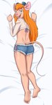 anthro bed bed_sheet bedding breasts buckteeth clothed clothing dakimakura eyewear eyewear_on_head female furniture goggles goggles_on_head hair long_hair looking_at_viewer looking_back looking_back_at_viewer open_mouth open_smile skimpy smile solo suggestive teeth gemerency chip_'n_dale_rescue_rangers disney gadget_hackwrench mammal mouse murid murine rodent 1:2 absurd_res dakimakura_design hi_res