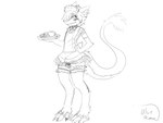 anthro beverage blush bulge clothed clothing crossdressing femboy food grey_hair hair kemono legwear maid_uniform male panties smile solo tail tea thigh_highs underwear uniform kemonoruka_(artist) johnsergal_(character) mammal sergal 4:3 black_and_white hi_res monochrome sketch