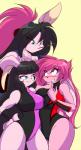 anthro bangs big_breasts big_ears black_hair blush bodysuit breasts clothed clothing curvy_figure facial_markings family female floppy_ears fur green_eyes group hair head_markings huge_breasts leotard long_ears long_hair markings mature_anthro mature_female multicolored_hair ninja pink_body pink_fur pink_hair pipe ponytail skinsuit smile smoking_pipe thick_thighs tight_clothing two_tone_hair voluptuous warrior white_body white_fur wide_hips mastergodai rascals jazmin_usagi kyoko_usagi reiko_usagi lagomorph leporid mammal rabbit 2013 hi_res daughter_(lore) mother_(lore) mother_and_child_(lore) mother_and_daughter_(lore) parent_(lore) parent_and_child_(lore) parent_and_daughter_(lore) sibling_(lore) sister_(lore)