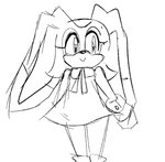 anthro blush blush_lines clothed clothing cravat dress ears_back ears_down eyelashes female glistening glistening_eyes gloves handwear long_ears pivoted_ears pupils simple_background smile solo white_background trashybag sega sonic_the_hedgehog_(series) cream_the_rabbit lagomorph leporid mammal rabbit monochrome