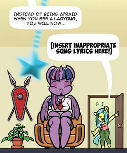anthro duo earbuds electronics female headphones horn hypnosis jewelry melee_weapon mind_control pendant polearm shield spear text weapon wings toonbat friendship_is_magic hasbro my_little_pony mythology ocellus_(mlp) ocellus_(pony_form) phyllis_(mlp) twilight_sparkle_(mlp) equid equine horse mammal mythological_creature mythological_equine pony winged_unicorn 2020 english_text hi_res