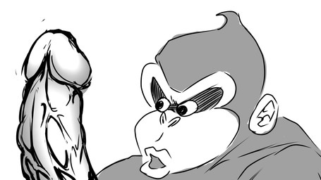 anthro big_penis curious genitals huge_penis hyper hyper_genitalia hyper_penis male muscular penis solo surprised throbbing vein veiny_penis jimmythug2cular donkey_kong_(series) nintendo donkey_kong_(character) ape gorilla haplorhine mammal monkey primate 16:9 hi_res monochrome widescreen