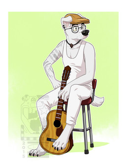 acoustic_guitar anthro clothing ear_piercing eyewear flat_cap glasses guitar hat headgear headwear male musical_instrument piercing plucked_string_instrument solo string_instrument eclipticafusion animal_crossing nintendo k.k._slider canid canine canis domestic_dog mammal 2015