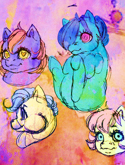 ambiguous_feral ambiguous_gender blue_body blue_eyes blue_fur blue_hair eyelashes female female_feral feral fur genitals hair heart_pupils heart_symbol monotone_body monotone_fur mouth_closed noise_filter orange_hair pink_eyes pink_hair purple_body purple_eyes purple_fur sitting smile spiral spiral_eyes vulva yellow_body yellow_eyes yellow_fur young young_ambiguous young_female young_feral le_saturna fluffy_pony fluffy_pony_(species) mammal 2021 digital_media_(artwork) english_description hi_res