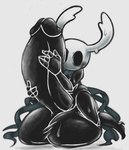 anthro balls big_balls big_penis biped black_body bodily_fluids cloak_only erection genitals horn huge_balls huge_penis hugging_own_penis hyper hyper_balls hyper_genitalia hyper_penis kneeling_on_own_balls male penis simple_background solo sweat sinmarshmallow hollow_knight team_cherry the_knight_(hollow_knight) vessel_(species)