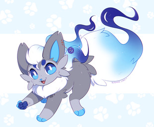 ambiguous_feral ambiguous_gender blue_eyes blue_inner_ear blue_pawpads blue_tail cheek_tuft ear_piercing ear_stud facial_tuft fangs feral fur glistening glistening_eyes grey_body grey_fur hair leg_tuft looking_at_viewer open_mouth open_smile pattern_background pawpads piercing red_tongue simple_background smile solo tail teeth tongue tuft white_body white_fur white_hair white_tail bloominglynx nintendo pokemon generation_8_pokemon hisuian_form hisuian_zorua pokemon_(species) regional_form_(pokemon) absurd_res hi_res