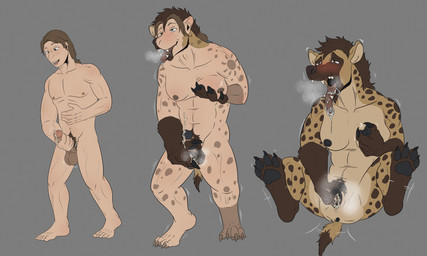 after_transformation anthro bedroom_eyes blush bodily_fluids breast_growth breasts claw_growth claws demi_transformation ear_expansion expansion feet female fingering fur fur_growth gender_transformation genitals genitals_shrinking growth human_to_anthro humanoid_genitalia humanoid_penis light_body light_skin male markings masturbation mid_transformation mtf_transformation narrowed_eyes nipple_fetish nipple_play nipples pawpads paws penis penis_shrinking saliva seductive simple_background snout snout_growth solo species_transformation spots spotted_body spotted_fur tail tail_growth three_frame_sequence toe_claws toes tongue tongue_out transformation transformation_sequence vaginal vaginal_fingering vaginal_masturbation vulva wolfkai93 fynikz gnoll human hyena mammal colored english_description hi_res story story_in_description