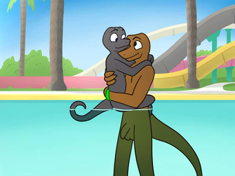 3_toes 4_fingers age_difference amusement_park anthro areola balls blue_eyes blue_sky brown_balls brown_body brown_eyes brown_genitals brown_penis butt carrying_another casual_nudity curled_tail day detailed_background duo eyes_closed feet female fingers flaccid foreskin genitals grass grey_body hand_on_back hand_on_shoulder hug humanoid_genitalia humanoid_penis leg_wrap lifting_another looking_at_another male male/female nipples no_irises non-mammal_nipples nude nude_anthro nude_female nude_male nudist older_anthro older_male open_mouth outdoor_nudity outside partially_submerged penis plant plantigrade public public_nudity shrub skinny_dipping sky slide social_nudity standing swimming_pool tail toes tree unretracted_foreskin water water_park water_slide white_sclera wristband young young_anthro young_female younger_anthro younger_female samareck bassil_mccarson lori_chavez blue_tree_monitor komodo_dragon lizard monitor_lizard reptile scalie 2026 2d_animation 4:3 animated digital_media_(artwork) frame_by_frame no_sound short_playtime video