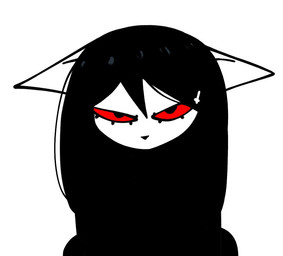 anthro black_clothing black_hair clothed clothed_anthro clothed_female clothing cross eyelashes female female_anthro hair inverted_cross inverted_cross_hair_clip looking_at_viewer narrowed_eyes red_sclera simple_background solo white_background white_body white_ears xarop77 catwitch_(xarop77) domestic_cat felid feline felis mammal 2025 digital_drawing_(artwork) digital_media_(artwork) english_description