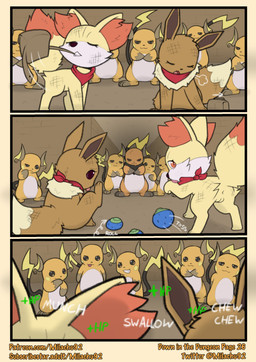anus bag butt clothing eating eating_food female feral food gameplay_mechanics genitals group healing healing_numbers kerchief kerchief_only licking male mostly_nude neckerchief neckerchief_only neckwear satchel scuff_marks self_lick tail teeth tongue tongue_bath tongue_out undressing undressing_self vulva milachu92 nintendo pokemon pokemon_mystery_dungeon spike_chunsoft brush_(pathwarden) luna_(pathwarden) eevee fennekin generation_1_pokemon generation_6_pokemon pokemon_(species) raichu absurd_res comic hi_res
