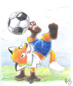 anthro ball blue_bottomwear blue_clothing blue_shorts bottomwear cheek_tuft closed_smile clothed clothing dipstick_tail facial_tuft fur gloves_(marking) grass head_tuft leg_markings licking licking_lips licking_own_lips logo male male_anthro markings mouth_closed orange_body orange_fur outside pawpads pink_pawpads pink_tongue plant shirt shorts smile soccer soccer_ball socks_(marking) solo sport t-shirt tail tail_markings tongue tongue_out topwear tuft white_body white_clothing white_fur white_shirt white_t-shirt white_topwear young young_anthro young_male pandapaco biro_(pandapaco) canid canine fox mammal artist_logo signature traditional_media_(artwork)