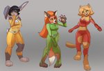 alternate_species anthro black_hair blonde_hair breasts brown_body clothing female green_eyes grey_background grey_body group hair long_ears navel on_one_leg open_mouth pawpads red_hair simple_background standing surprise torn_clothing transformation whiskers reddishmaroon totally_spies! alex_(totally_spies!) cat_clover clover_(totally_spies!) sam_(totally_spies!) canid canine domestic_cat felid feline felis fox lagomorph leporid mammal rabbit 2020