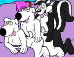 anal anal_penetration anthro brian_griffin canid canine canis domestic_dog family_guy furniture group group_sex jasper_(family_guy) looney_tunes lucky_pierre male male/male mammal mephitid penetration pepe_le_pew sex skunk sofa tbfm threesome warner_brothers