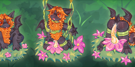anthro black_body black_skin bodily_fluids bound crying feet forced fur grass intersex membrane_(anatomy) membranous_wings open_mouth orange_body orange_eyes orange_fur penetration plant plant_sex rape restrained restrained_by_tentacles sex simple_background sitting solo tears tentacles toes vaginal vine_bondage vines wings young gnida_gnid keshyu_(gnida_gnid) bat mammal absurd_res hi_res sequence watermark