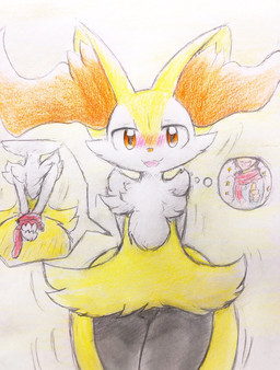 ambiguous_anthro ambiguous_gender ambiguous_human anthro big_tail biped blush flat_chested front_view gesture hand_gesture holding_scarf looking_at_viewer open_:3 open_mouth open_smile rear_view scarf simple_background smile solo standing tail thought_bubble thumbs_up eiroru nintendo pokemon braixen canid generation_6_pokemon human mammal pokemon_(species) 2018 colored_pencil_(artwork) graphite_(artwork) hi_res japanese_description pictographics portrait three-quarter_portrait traditional_media_(artwork) translated_description