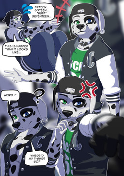 anthro backwards_hat baseball_cap blue_eyes clothed clothing college_clothing college_logo college_student dialogue ear_piercing exercise floppy_ears fur green_eyes hat headgear headwear heterochromia looking_at_viewer male markings piercing shirtless smile smiling_at_viewer speech_bubble spots spotted_body spotted_fur standing text white_body white_fur ariesartist lucas_(ariesartist) canid canine canis dalmatian domestic_dog mammal 3d_(artwork) absurd_res blender_(artwork) blender_eevee_(artwork) digital_media_(artwork) english_text hi_res