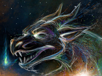 ambiguous_form ambiguous_gender ears_back fangs glowing glowing_eyes horn long_neck open_mouth pivoted_ears simple_background solo teeth hufnaar mythology dragon mythological_creature mythological_scalie scalie 4:3 sketch