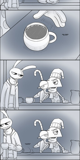 angry annoyed anthro beverage clothed clothing container cup female group ice male outside overalls sitting standing text trio walking wind yelling absolutedream glitch_productions the_amazing_digital_circus jax_(tadc) pomni_(tadc) human lagomorph leporid mammal rabbit absurd_res comic english_text hi_res long_image tall_image