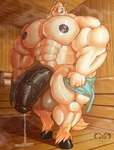 animal_genitalia animal_penis anthro balls big_balls big_muscles big_penis blonde_hair bodily_fluids cum equine_genitalia equine_penis flared_penis fur genital_fluids genitals hair hooves huge_balls huge_muscles huge_penis hyper hyper_balls hyper_genitalia hyper_penis male muscular muscular_anthro muscular_male penis sauna smile smiling_at_viewer solo sweat sweaty_genitalia towel white_body white_fur carnejo dawnheart equid equine horse mammal absurd_res hi_res