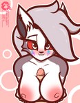 anthro anthro_focus areola big_areola big_breasts bite biting_lip black_body black_fur black_nose blush breast_play breasts cheek_tuft duo ear_piercing ear_ring erection eyelashes facial_tuft female female_focus fingers first_person_view fur genitals grey_body grey_fur grey_hair hair half-closed_eyes hand_on_breast hand_on_own_breast human_on_anthro human_pov interspecies looking_at_viewer male male/female male_pov milestone multicolored_body multicolored_fur narrowed_eyes nipples nude outline penis piercing pink_areola pink_background pink_nipples pupils red_sclera ring_piercing seductive sex simple_background smile solo_focus teeth text titfuck tuft white_body white_eyes white_fur white_outline shnuzzlez helluva_boss mythology loona_(helluva_boss) canid canid_demon canine demon hellhound human mammal mythological_canine mythological_creature 2022 absurd_res artist_name digital_media_(artwork) hi_res