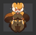 anthro big_breasts breast_squish breasts breath female kneeling looking_at_viewer looking_pleasured looking_up nipples nude panting simple_background solo squish tongue tongue_out someindecentfellow richard_(indecent) ailurid mammal red_panda absurd_res hi_res