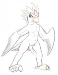 4_toes accipitrid accipitriform anthro anthrofied avian beak bird braviary claws eagle erection feathered_wings feathers feet generation_5_pokemon genitals hi_res male nintendo nude open_mouth penis pokemon pokemon_(species) posexe simple_background solo talons tapering_penis toes white_background wings