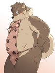 anthro asian_clothing belly big_belly blush clothing east_asian_clothing fundoshi japanese_clothing kemono male moobs nipples overweight overweight_male scar simple_background solo underwear magumataishi lifewonders tokyo_afterschool_summoners moritaka_(tas) canid canine canis domestic_dog mammal 2017 3:4