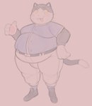 anthro baseball_uniform bashful belly big_belly black_body black_fur blush chubby_cheeks clothing dipstick_tail front_view fupa fur gesture hand_gesture male markings moobs muffin_top open_mouth open_smile overweight overweight_anthro overweight_male smile solo sportswear standing tail tail_markings thick_thighs thumbs_up tight_clothing uniform white_body white_fur yellow_eyes cafongterua pau_(cafongterua) domestic_cat felid feline felis mammal tuxedo_cat 2024 colored digital_drawing_(artwork) digital_media_(artwork) hi_res