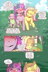 2022 2:3 blush bodily_fluids cold-blooded-twilight comic dragon english_text equid equine eyes_closed female feral fluttershy_(mlp) friendship_is_magic hasbro hi_res horn larger_female mammal my_little_pony mythological_creature mythological_equine mythological_scalie mythology scalie size_difference spike_(mlp) sweat text twilight_sparkle_(mlp) unicorn