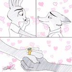 anthro digit_ring duo female gold_(metal) gold_jewelry hand_holding jewelry love male male/female marriage_proposal proposal ring ship vehicle watercraft wedding_ring hatakeclarissarts disney inktober zootopia judy_hopps nick_wilde canid canine fox lagomorph leporid mammal rabbit red_fox true_fox 1:1 2023