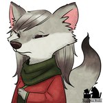 anthro biped black_nose clothed clothing female grey_body simple_background solo white_background you_miichi nairi_(series) hessa_(nairi) canid canine fox mammal 1:1 2017 official_art portrait