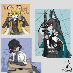 alternate_species anthro anthrofied armor barbecue book bracers candy chair cjk_character cjk_character_on_clothing claws clothing coat coat_cape collared_shirt dessert dress_shirt dumplings electronics female food furniture furrification gloves group handwear jacket lollipop phone school_uniform shirt simple_background suit_and_tie table talisman tired topwear trio uniform unsheathing_sword unsheathing_weapon vanilla_road mihoyo zenless_zone_zero ellen_joe hoshimi_miyabi ju_fufu aquatic canid canine felid feline fish fox mammal pantherine shark thiren tiger true_fox 1:1 absurd_res hi_res