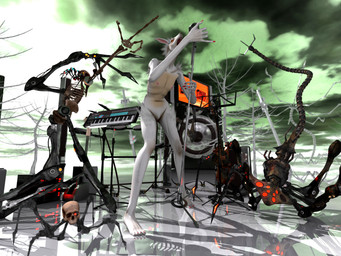 1_eye 3_fingers 6_legs 8_eyes ambiguous_feral ambiguous_gender ambiguous_humanoid anthro black_body bone cloud cloudy_sky electronics featureless_crotch feral fingers glowing glowing_eyes group holding_microphone holding_object human_skull long_tail looking_at_viewer machine male male_anthro mechanical_arm mechanical_leg microphone microphone_stand multi_eye nipples nude_anthro nude_male open_mouth outside pecs plant plantigrade red_eyes reflective_floor rust segmented_body segmented_tail singing skeleton sky speaker standing tail tree white_body deino_(artist) deino_(modeler) bani-sama_(deino) calne_ca magnesium_(deino) rubidium_(deino) animated_skeleton arthropod humanoid lagomorph leporid mammal rabbit robot robot_feral robot_humanoid undead waddling_head 2009 3d_(artwork) 4:3 autodesk_3ds_max_(artwork) digital_media_(artwork) full-length_portrait portrait female_(lore) male_(lore)