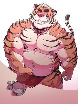 anthro barazoku big_muscles black_body black_claws black_fur bow_tie bulge claws clothed clothing eyebrows fur genitals grin high-angle_view holding_penis humanoid_hands jockstrap looking_at_viewer male musclegut muscular muscular_anthro muscular_male nipples orange_body orange_fur penis pink_nipples pink_nose smile solo striped_body striped_fur stripes tenting thick_eyebrows topless underwear white_body white_fur yellow_eyes bearwivme steve_du felid mammal pantherine tiger 2020 hi_res
