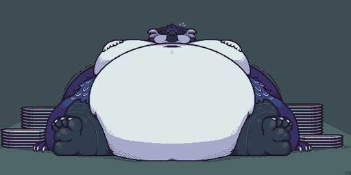 after_eating anthro arm_support belly belly_focus belly_on_ground belly_overhang big_belly big_breasts bloated bodily_fluids breasts claws eyes_closed feet female flying_sweatdrops front_view huge_belly immobile morbidly_obese morbidly_obese_anthro morbidly_obese_female naturally_censored navel nude obese obese_anthro obese_female overweight overweight_anthro overweight_female plate plate_pile sitting soles solo struggling stuffing sweat sweatdrop weight_gain jellybru vellabella_(jellybru) avian bird owl 2023 digital_media_(artwork) hi_res pixel_(artwork) signature
