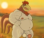 anthro balls beak belly big_belly genitals glans humanoid_genitalia humanoid_penis male musclegut muscular nipples non-mammal_balls non-mammal_nipples nude overweight overweight_anthro overweight_male penis solo sun vein veiny_penis posstype looney_tunes warner_brothers foghorn_leghorn avian bird chicken galliform gallus_(genus) leghorn_chicken phasianid absurd_res english_description hi_res