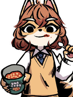 anthro bean bean_(legume) brown_hair clothing eyebrows female food food_on_face fruit hair legume plant school_uniform solo uniform white_eyebrows unknown_artist heinz bully_fox canid canine fox mammal 3:4