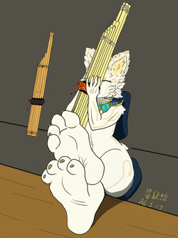 anthro eyes_closed feet female foot_fetish foot_focus musical_instrument sitting solo thailand yixinplaykhaen khaen 3:4 hi_res