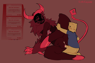 2_horns anthro biped blue_clothing blue_shirt blue_topwear blush bodily_fluids bottomless butt claws clothed clothing cum cum_in_vagina cum_inside cum_on_fur cum_on_penis duo female female_penetrated flat_chested fur genital_fluids genitals glistening glistening_butt glistening_claws glistening_horns hat hat_only headgear headgear_only headwear headwear_only hooves horn larger_penetrated larger_sub leaking_cum leg_glider_position long_tail male male/female male_penetrating male_penetrating_female mostly_nude penetration penile penile_penetration penis penis_in_vagina raised_leg red_body red_fur sex shirt size_difference submissive tail topwear unguligrade vaginal vaginal_penetration vulva sixforfivepound forsaken_(roblox) roblox strawpage guest_666_(forsaken) noob_(forsaken) noob_(roblox) demon human mammal unknown_species absurd_res hi_res nonbinary_(lore)