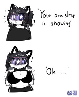 andromorph bottomwear bra breasts clothing eyewear female glasses hair intersex looking_down presenting presenting_breasts purple_hair shorts starry_eyes thick_thighs underwear originfurtkm bra_strap_showing_(meme) stormdax felid mammal pantherine snow_leopard absurd_res hi_res
