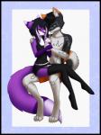 alternative_fashion anthro beverage black_body black_fur black_hair bottomwear clothed clothing countershading crossdressing digitigrade drinking drinking_straw duo femboy fluffy fluffy_tail fur garter_straps hair hand_on_shoulder heterochromia highlights_(coloring) legwear long_hair male male/male markings milkshake multicolored_body multicolored_fur multicolored_hair on_lap panties purple_body purple_fur purple_hair purple_highlights romantic romantic_couple scene_(fashion) scene_haircut sharing sharing_beverage sharing_milkshake shirt shorts skirt smile stockings tail tank_top topless topwear two_tone_body two_tone_fur two_tone_hair underwear white_body white_countershading white_fur rococo coga flynn_esmae_lila canid canine canis domestic_dog fox husky mammal nordic_sled_dog spitz 2015 3:4 hi_res