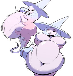 belly big_belly big_breasts big_butt black_sclera breast_expansion breasts butt clothing curvy_figure digestion expansion fatal_vore female female_pred hair hat headgear headwear huge_breasts long_hair navel overweight overweight_female pink_body smile vore weight_gain wide_hips witch_hat green_glutton nintendo pokemon generation_8_pokemon hatterene pokemon_(species)
