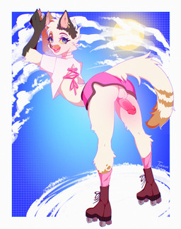 anthro bright butt cate femboy genitals male nude penis rolling solo sun sunny tokkot domestic_cat felid feline felis mammal absurd_res hi_res