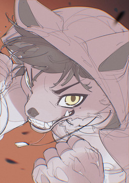 5_fingers anthro black_hair brown_background brown_body brown_fur claws clothed clothed_anthro clothed_male clothing fangs fighting_pose finger_claws fingers fist fur furrowed_eyebrows hair high-angle_view hoodie jewelry looking_at_viewer male mouth_closed necklace nipples open_clothing open_hoodie open_topwear overbite pose pupils ringed_iris simple_background solo teeth toothy_grin topwear white_sclera yellow_eyes chiayeeee felid mammal 2024 absurd_res chromatic_aberration digital_drawing_(artwork) digital_media_(artwork) half-length_portrait hi_res portrait