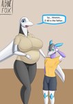 age_difference aircraft anthro belly big_belly big_breasts blue_eyes breasts clothed clothing dialogue duo female huge_breasts lipstick machine makeup male male/female older_female open_mouth pregnant pregnant_female simple_background smile thick_thighs tongue vehicle white_body wide_hips young younger_male albinefox aircraft_humanoid living_aircraft living_machine living_vehicle absurd_res hi_res father_(lore) mother_(lore) parent_(lore)