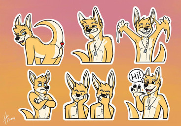 anthro bent_over crossed_arms front_view fur gradient_background happy heart_symbol jewelry male male_anthro necklace nude open_mouth open_smile shocked side_view simple_background slim_anthro slim_male smile smug solo speech_bubble sticker_pack tail white_body white_fur white_tail yellow_body yellow_fur yellow_tail hufnaar solaxe kangaroo macropod mammal marsupial 2019 dated