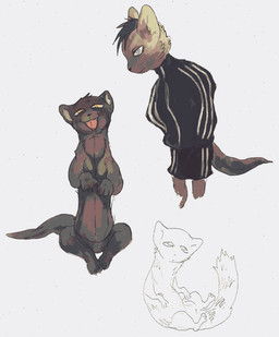 anthro black_bottomwear black_clothing black_jacket black_shorts black_topwear blep bottomwear brown_body brown_fur clothing feral fur jacket male male_anthro male_feral shorts smile solo tongue tongue_out topwear tracksuit strawgoatcult mammal mink mustelid musteline true_musteline 2026