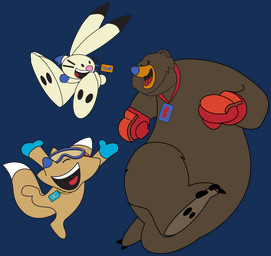 3_toes anthro badge big_feet black_body blue_clothing blue_gloves blue_handwear blue_nose brown_body cheek_tuft claws clothing eyewear eyewear_on_head facial_tuft feet female female_anthro gloves goggles goggles_on_head handwear happy huge_feet hyper hyper_feet id_tag jewelry long_tail male male_anthro necklace open_mouth pawpads pink_nose red_clothing red_gloves red_handwear scut_tail short_tail size_difference smile tail tan_body teeth tipped_ears toe_claws toes tongue tuft whiskers white_body winter_gloves steve_small_(artist) coal_(salt_lake_city_2002) copper_(salt_lake_city_2002) powder_(salt_lake_city_2002) bear canid canine canis coyote hare lagomorph leporid mammal snowshoe_hare 1998 absurd_res alpha_channel hi_res official_art