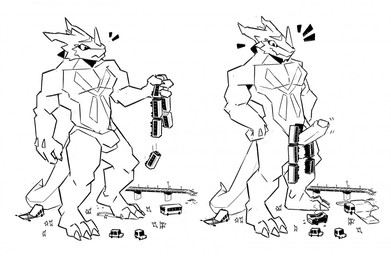3_fingers 3_toes anthro bulge car clothing destruction erection feet fingers grin long_tail looking_down macro male muscular muscular_male paws smile solo_focus tail toes train train_station underwear vehicle bigpal bandai_namco digimon digimon_(species) exveemon kaiju black_and_white monochrome